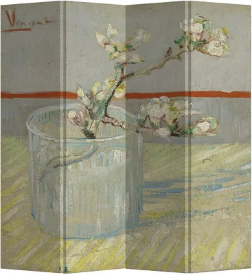 Produktbild von Fine Asianliving Paravent Raumteiler B160xH180cm Trennwand Van Gogh Blühender Mandelzweig in einem Glas 4-teilig