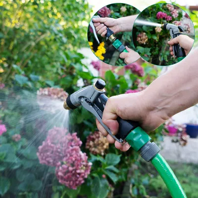 Produktbild von Navaris Hochdruck Gartenbrause Metall Schlauchspritze - flexibel verstellbarer Wasserdurchfluss - tropfsicher - Garten Spritze Gartenschlauch Brause