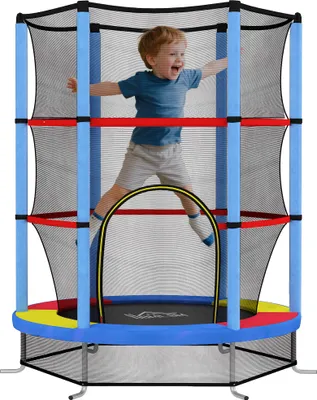 Zdjęcie produktu dla Trampolina dziecięca HOMCOM, Ø140 cm, ogrodowa, z siatką zabezpieczającą dla dzieci, trampolina do użytku wewnętrznego dla dzieci w wieku 3-6 lat, kolorowa