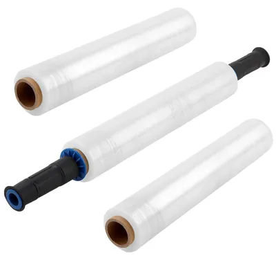 Stretchfolie transparent 38 cm x 150 m, 3 Rollen mit Handabroller