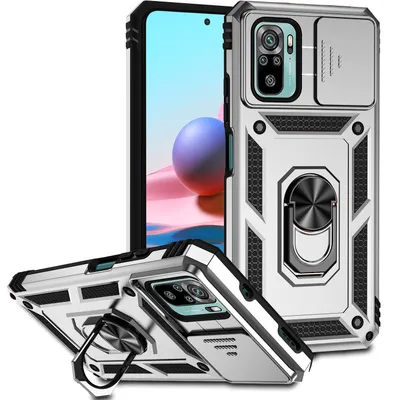 Obrázek produktu pro Pouzdro pro Xiaomi Redmi Note 10 4G/ Note 10S dvouvrstvé pouzdro s posuvným krytem kamery a prstencovým stojánkem Stříbro
