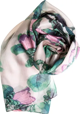 Produktbild von Seidenschal Halstuch Schal Chiffon naturweiß rosa 180x110cm Floralprint