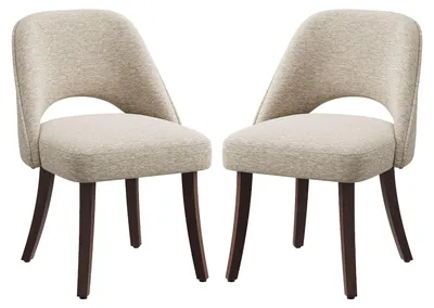 Obrázek produktu pro Sada dvou moderních jídelních židlí ve stylu poloviny století, s nohami z masivního dřeva, polstrovaným sedákem a ergonomicky tvarovanou opěradlem, barva khaki