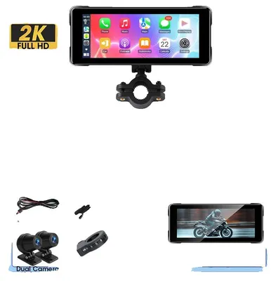 Imagen del producto de Cámara DVR para motocicleta, con doble cámara, conectividad inalámbrica, resolución 2K, 64G-a