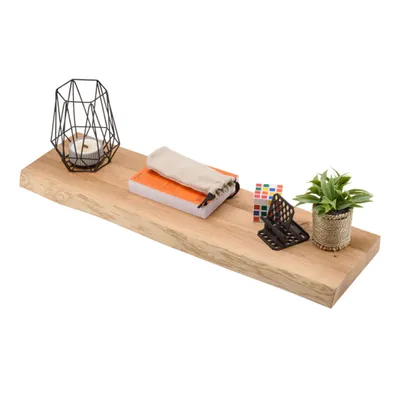 Produktbild von Wandregal Eiche massiv 100x22x4 cm mit Baumkante – schwebendes Regal mit unsichtbarer Befestigung – Massivholz Regalbrett, Bücherregal – Kratzfest