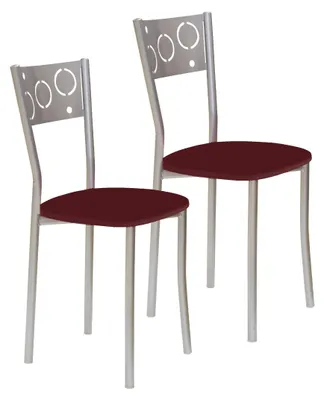 2 Küchenstühle, Metall, Kunstleder, Bordeaux, Sitzhöhe 45 cm