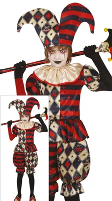 Produktbild von Clown Harlekin Kostüm Halloween Narren Outfit Kinder Spaß, Größe: 128/134 Farbe: Schwarz