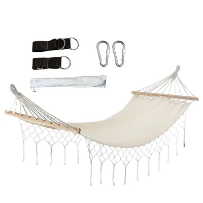 Produktbild von Fleau Goods Luxus Hängematte mit Spreizstange – anmutige Fransen – 100 % Baumwolle – Hängematte – inklusive Hängematerial – 100 x 200 cm