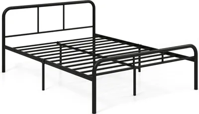 Produktbild von Bettgestell aus Metall - Doppelbett 140x190 cm - Mit Kopf- und Fußteil - Ohne Stauraum - Einfache Montage - Schwarz