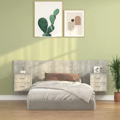 Image de vidaXL Tête de lit avec tables de chevet Gris Béton Bois composite - Tête de lit Avec Rangement - Têtes de lit Avec Rangement - Tête de lit