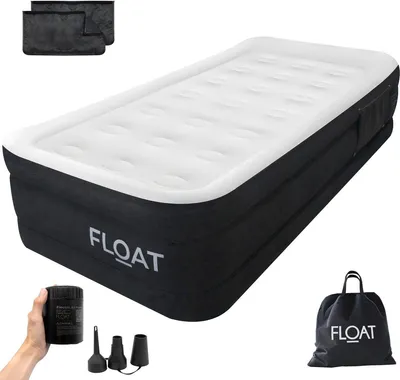 Productafbeelding van FLOAT - 1 Persoons luchtbed met ingebouwde elektrische pomp - 203x99x45 cm - Opbergzakken, draagtas en reparatiekit - Zelfopblazend hoog eenpersoons luchtmatras - Queen Logeerbed - VersaVento
