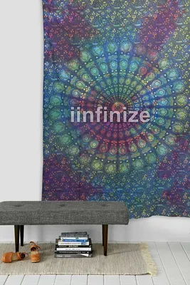 Image de Tapis mural Mandala, en coton, 132 x 213 cm, pour décoration murale
