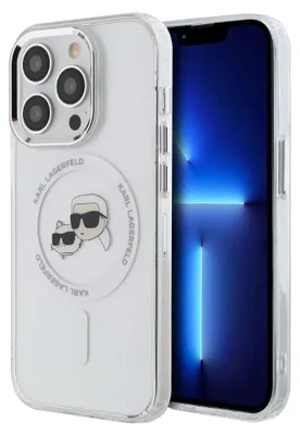 Obrázok produktu pre Karl Lagerfeld IML MagSafe kryt na iPhone 14 Pro (KLHMP14LHLSKCH) - biela kovová Karl&Choupette hlava