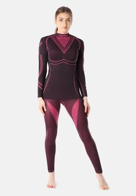 Produktbild von Ladeheid Damen Funktionsunterwäsche Set Langarm Shirt Lange Unterhose Thermoaktiv LAGI006 (Schwarz/Rosa, L)