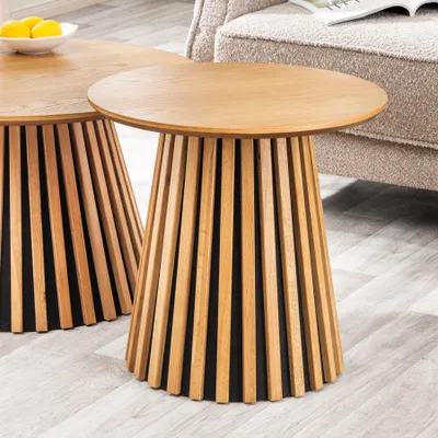 Produktbild von riess-ambiente Runder Couchtisch VALHALLA WOOD 50cm natur Eichenholz Säulenfuß Japandi Stil mit Filzgleitern