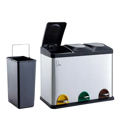 Produktbild von SVITA TC3X15 Mülleimer Papierkorb Edelstahl Treteimer Abfalleimer Recycling 45L
