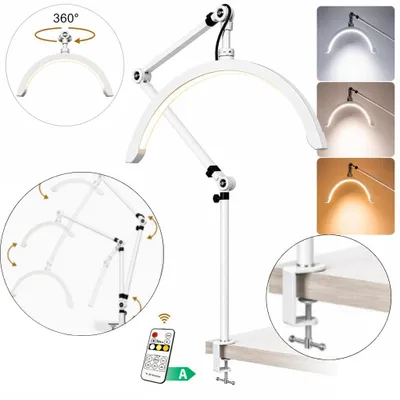 Zdjęcie produktu dla Lampa kosmetyczna Moon biurkowa do przedłużania rzęs led bezcieniowa ze statywem przykręcanym biała