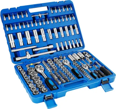 Image de Boîte à Outils avec 171 Pièces (Douilles + Outils à Cliquet) - bleu