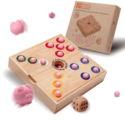Produktbild von Original Funny Pigs Light Wood Edition für 2 bis 6 Spieler - Spielfeld 18 x 18 cm - inkl. 60 Schweinchen