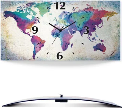 Produktbild von ARTland Wanduhr, gebogen Funkuhr - schwarzer Zeiger bunte Weltkarte Größe: 50x25 cm