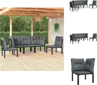 Image de vidaXL Ensemble de salon de jardin 5 pièces noir et gris Poly rotin - Ensemble de meubles de jardin