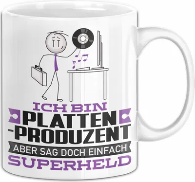 Produktbild von Plattenproduzent Geschenk Tasse Ich Bin Plattenproduzent Aber Sag Doch Einfach Superheld Lustige Geschenkdiee für Plattenproduzent Kaffee-Becher (Weiß)