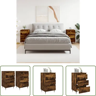 Produktbild von The Living Store Nachttische 2 Stk. Räuchereiche 40x35x69 cm Holzwerkstoff