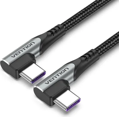 Immagine prodotto di Vention Tipo-C (USB-C) da 2.0 a USB-C doppio ad angolo retto 2M Grigio in lega di alluminio