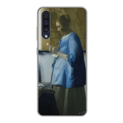 Produktbild von MuchoWow® Handyhülle Schutzhülle Hülle für Samsung Galaxy A30s Frau in Blau liest einen Brief - Gemälde von Johannes Vermeer Silikon Softcase Handy Hülle - Karteninhaber