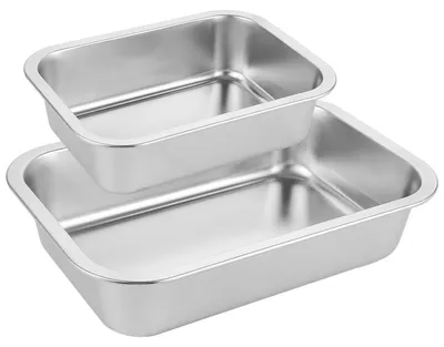 Immagine prodotto di Set da 2 teglie rettangolari in acciaio inossidabile, extra profonde – teglie da forno e da cottura (32x22 cm e 27x20 cm)