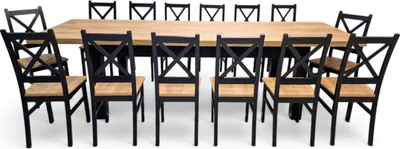 A dining table and chairs set.