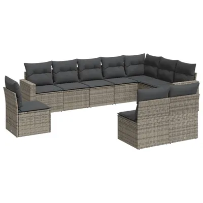 Produktbild von 10-tlg. Garten-Sofagarnitur mit Kissen Grau Poly Rattan
