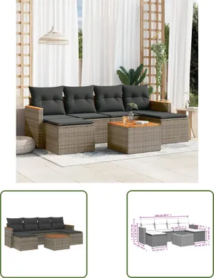 Produktbild von The Living Store 7-tlg. Garten-Sofagarnitur mit Kissen Grau Poly Rattan