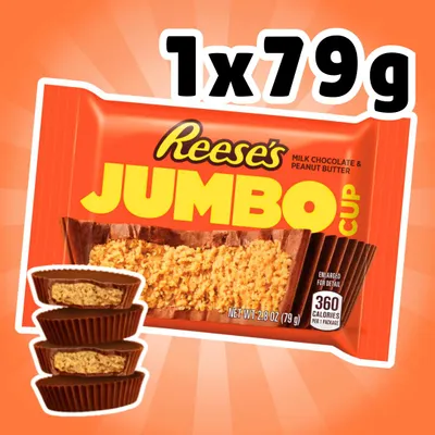 Produktbild von Reese’s Jumbo Cup Erdnussbutterbecher XXL Peanut Butter Cups 79 g + Heartforcards Versandschutz