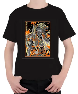 Zdjęcie produktu dla Demon Slayer Rengoku Flame Sword Anime Gift Vintage Uni Koszulka dziecięca, Czarny, 128