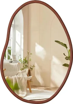 Image de Miroir mural, design asymétrique, cadre en bois, bois brun, 56x82cm(22x33in)