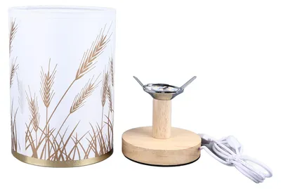 Zdjęcie produktu dla Mała lampka stołowa do sypialni, ściemnialne lampki nocne LED, stolik nocny USB z litego drewna z abażurem w kształcie kłosów pszenicy, nie męczący dla oczu