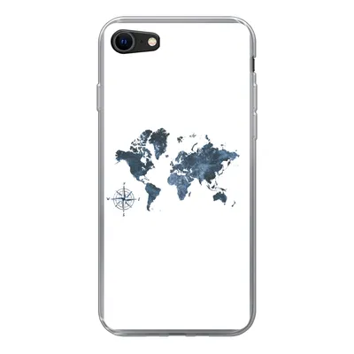 Produktbild von MuchoWow® Handyhülle Schutzhülle Hülle für iPhone SE 2022 Weltkarte - blau - Kompass Silikon Softcase Handy Hülle - Schutzhülle