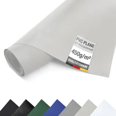 Produktbild von PVC-Plane, LKW Plane, 450g/m², Bache, Schutzplane, Abdeckplane, Meterware- OHNE Ösen- (3m x 5m, Lichtgrau RAL7035)