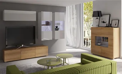 Produktbild von Wohnmöbel Set mit Highboard in Eiche & weiß Hochglanz CAIRNS-132