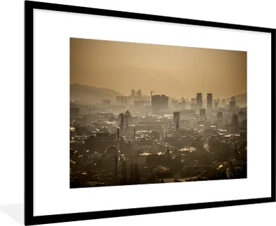 Produktbild von MuchoWow® Gerahmtes Poster Skyline über der Stadt Sarajevo Bosnien und Herzegowina 90x60 cm - Poster mit Schwarzem Bilderrahmen Wandposter Rahmen Foto Bilder - Wanddekoration - Fotos
