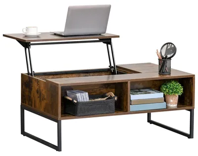 Image de Table basse - Table d'appoint - Table de salon - Table réglable - Petite table - Marron - Plateau réglable