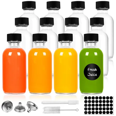 Obrázek produktu pro Sada 12 mini skleněných lahviček o objemu 60 ml – s víčky, vhodné pro esenciální oleje a dávkování