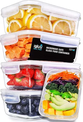 Immagine prodotto di Contenitori per alimenti Igluu, in vetro, rettangolari (confezione da 5 + coperchio di ricambio) – 840 ml