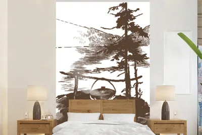 Produktbild von MuchoWow® Fototapete für Wohnzimmer oder Schlafzimmer Wandtapete Vinyl Motivtapete Kochen - Meer - Berge - 160x240 cm - Vinyltapete