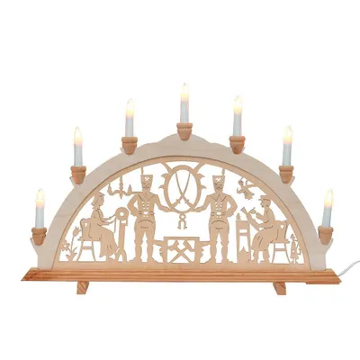 Produktbild von Holz Schwibbogen Lichterbogen 230V inkl. 6 Ersatzglühbirnen - Bergleute #1