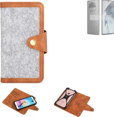 Produktbild von K-S-Trade Handyhülle kompatibel mit ZTE Extress 50 Schutzhülle Filz-Hülle Kunst-Leder hellgrau braun (1x)