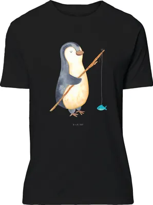 Produktbild von Mr. & Mrs. Panda T-Shirt Pinguin Angler - Schwarz - Geschenk, Angeln, mit Motiv, Urlaub, S, Tagesplan, Tshirt, Angelurlaub, Shirt
