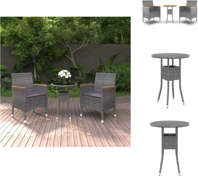 Produktbild von vidaXL 3-tlg. Garten-Essgruppe Poly Rattan Grau -  Gartenmöbel-Sets