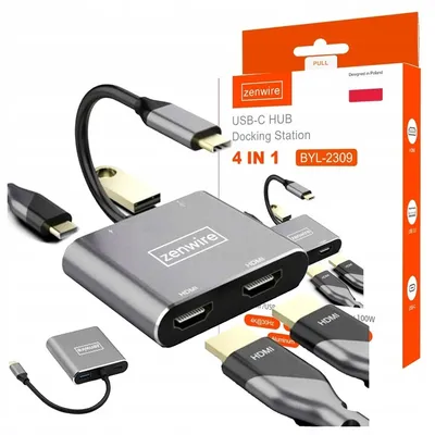 Produktbild von Zenwire HUB USB-C Typ-C Adapter Multiport Doc 4in1 2x HDMI 4K USB 3.0 Adapter für Macbook Air Pro Samsung DEX Phone "BYL-2309"